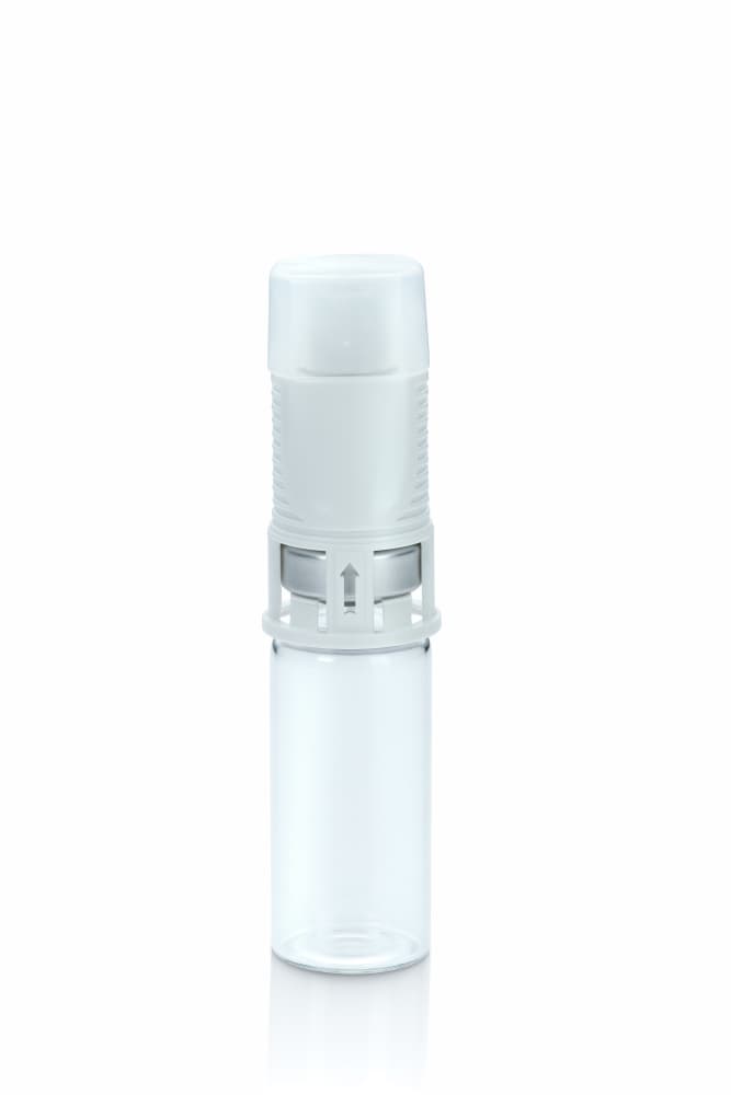 Chemfort vial adaptor-Picture of Chemfort vial adaptor attached to 20mm vial